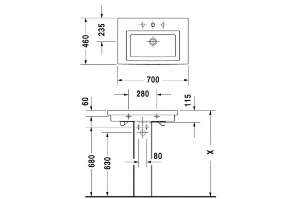 Раковина 70 см DURAVIT 2 ND FLOOR 0491700000