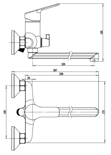 Смеситель для ванны с душевой лейкой Voda Wave WA20 хром