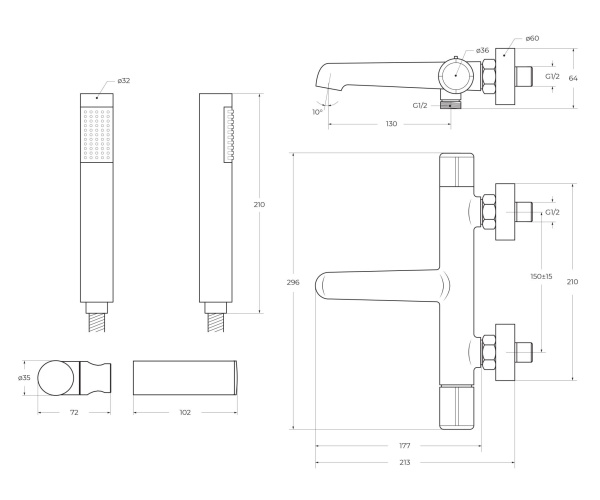 Смеситель для ванны с ручным душем, шлангом и держателем BelBagno Uno UNO-VASM/DFS-CRM хром глянцевый