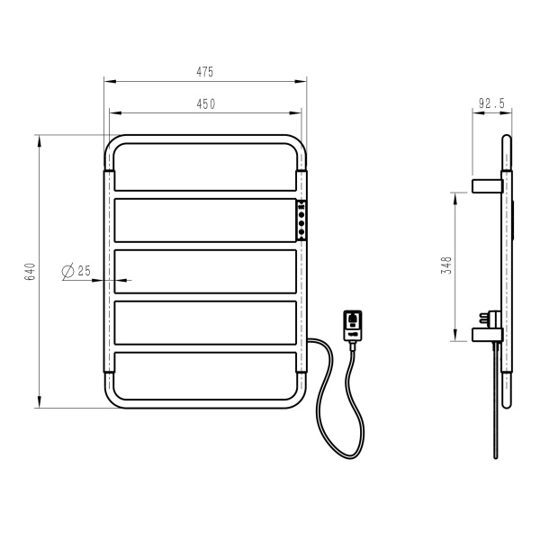Полотенцесушитель электрический Wonzon & Woghand Wismar WW-AL201-BR подвесной никель брашированный