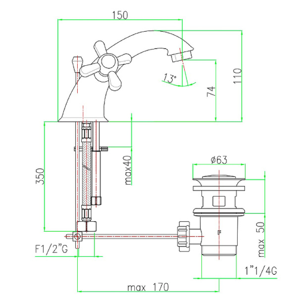 Смеситель для раковины с донным клапаном Webert Armony AM700108060 медь матовый
