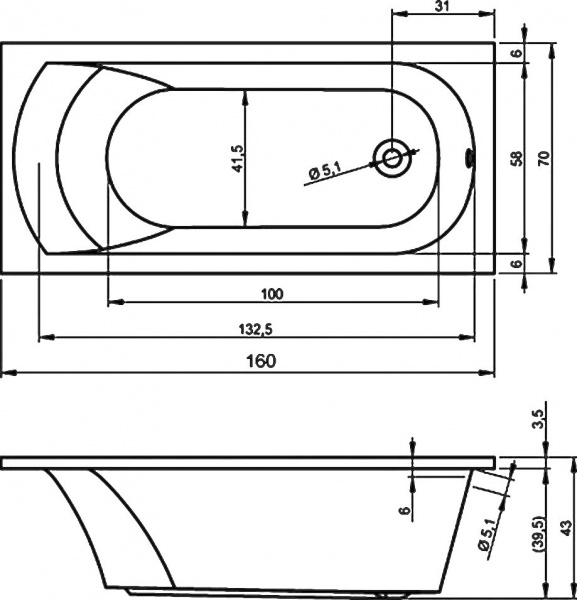 Ванна акриловая RIHO MIAMI 160x70 BB6000500000000 Ванна акриловая RIHO MIAMI 160x70 BB6000500000000