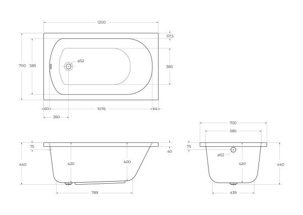 Акриловая ванна пристенная 120x70 см Cezares ECO ECO-120-70-40-W37 белый Акриловая ванна пристенная 120x70 см Cezares ECO ECO-120-70-40-W37 белый