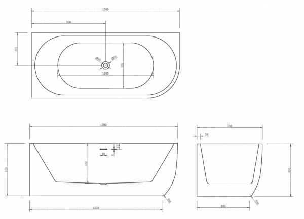 Ванна акриловая угловая 170x75 ABBER AB9315 L Ванна акриловая угловая 170x75 ABBER AB9315 L