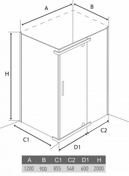 Душевое ограждение 120x90x200 ALEX BAITLER AB214-120 Душевое ограждение 120x90x200 ALEX BAITLER AB214-120