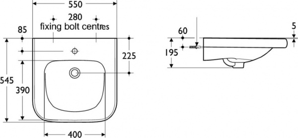 Раковина для инвалидов 55 см Ideal Standard CONTOUR S216501 Раковина для инвалидов 55 см Ideal Standard CONTOUR S216501
