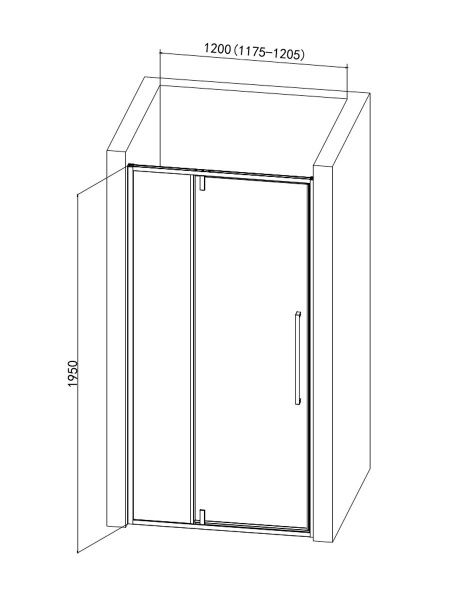 Душевая дверь 195х120 см  AQUAme AQM7108-2-12 черный прозрачная Душевая дверь 195х120 см  AQUAme AQM7108-2-12 черный прозрачная