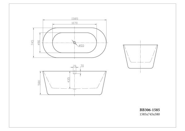 Акриловая ванна отдельностоящая 158,5x74,5 см BelBagno  BB306-1585 белый Акриловая ванна отдельностоящая 158,5x74,5 см BelBagno  BB306-1585 белый