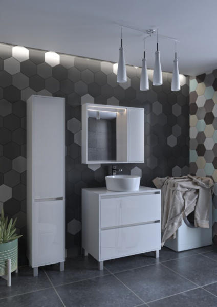Зеркало-шкаф с подсветкой 70х70 HOME LINE Smart S0983 белый глянец