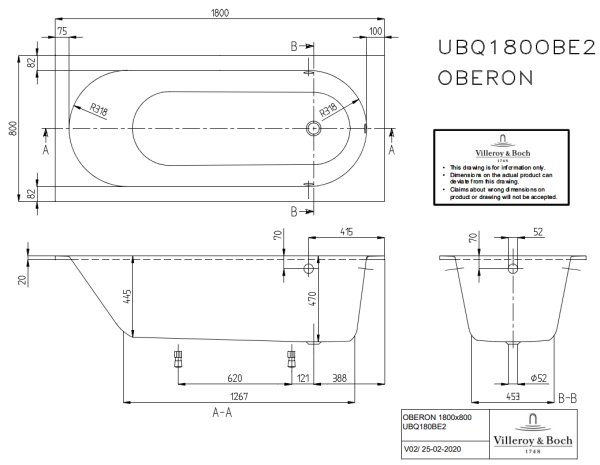 Ванна 180х80 см Villeroy&Boch Oberon UBQ180OBE2V-01 белый Ванна 180х80 см Villeroy&Boch Oberon UBQ180OBE2V-01 белый