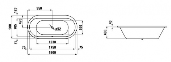Акриловая ванна 190x90 Laufen Solutions 2.2551.0.000.000.1 Акриловая ванна 190x90 Laufen Solutions 2.2551.0.000.000.1