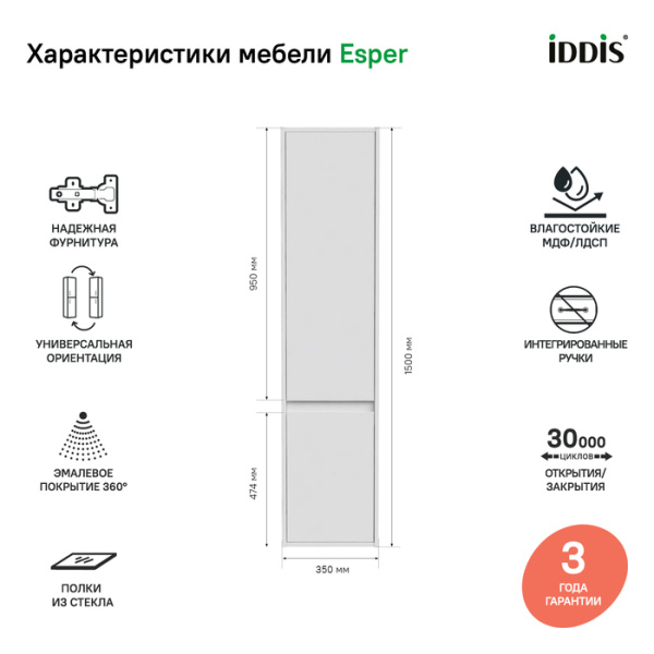 Пенал подвесной 35 см IDDIS Esper ESP35W0i97 белый Пенал подвесной 35 см IDDIS Esper ESP35W0i97 белый