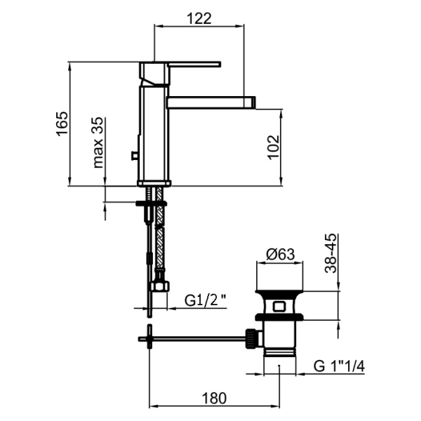 Смеситель для раковины с донным клапаном Webert Azeta New AA830102015 хром глянцевый