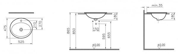 Раковина раковина накладная 53 см Vitra S20 5468B003-0001 Раковина раковина накладная 53 см Vitra S20 5468B003-0001