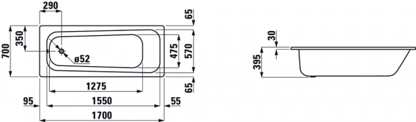Стальная ванна с шумоизоляцией 170x70 Laufen Pro 2.2495.0.000.040.1 Стальная ванна с шумоизоляцией 170x70 Laufen Pro 2.2495.0.000.040.1