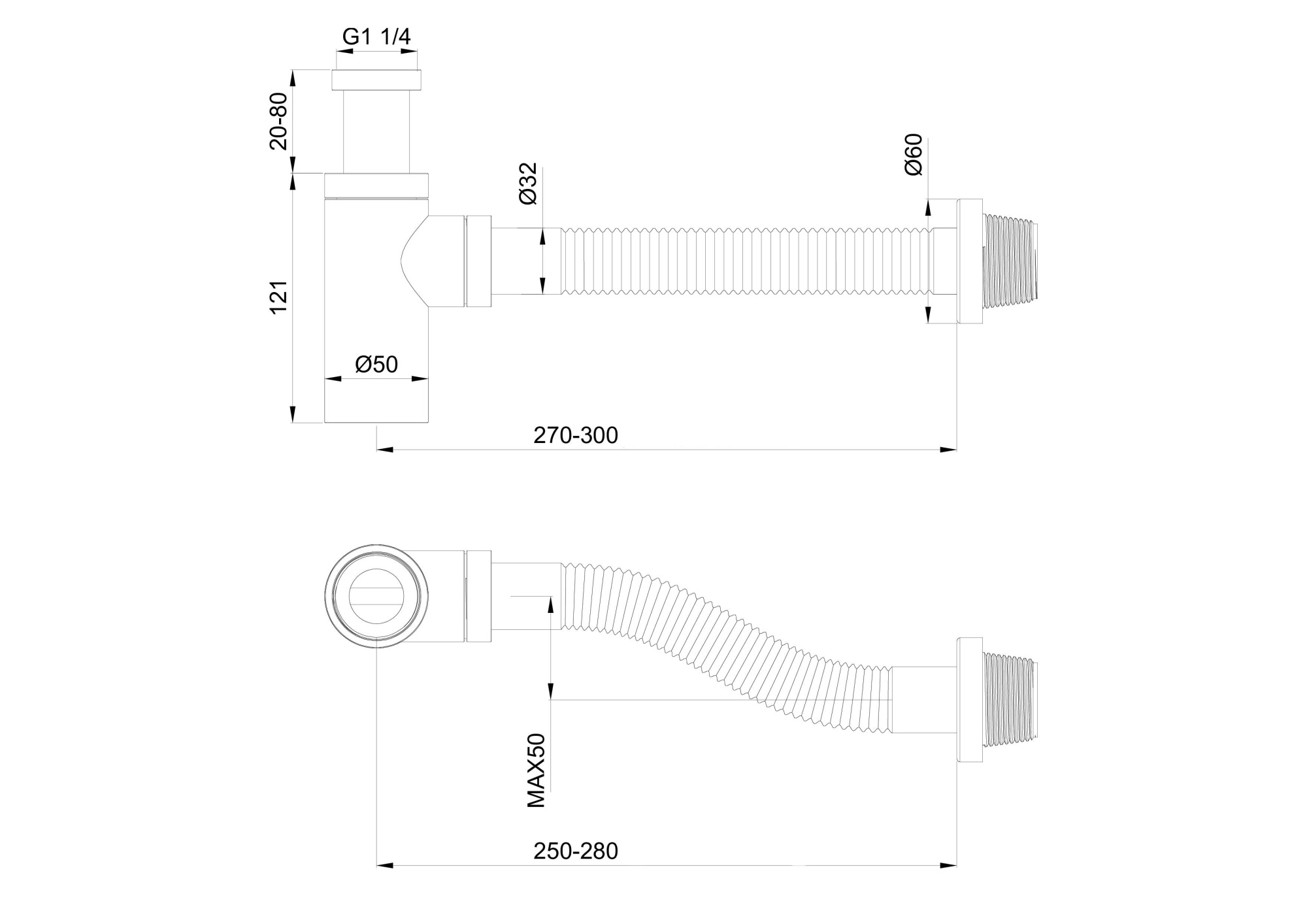 Сифон для раковины Wonzon & Woghand WW-88SS101-MB черный брашированный