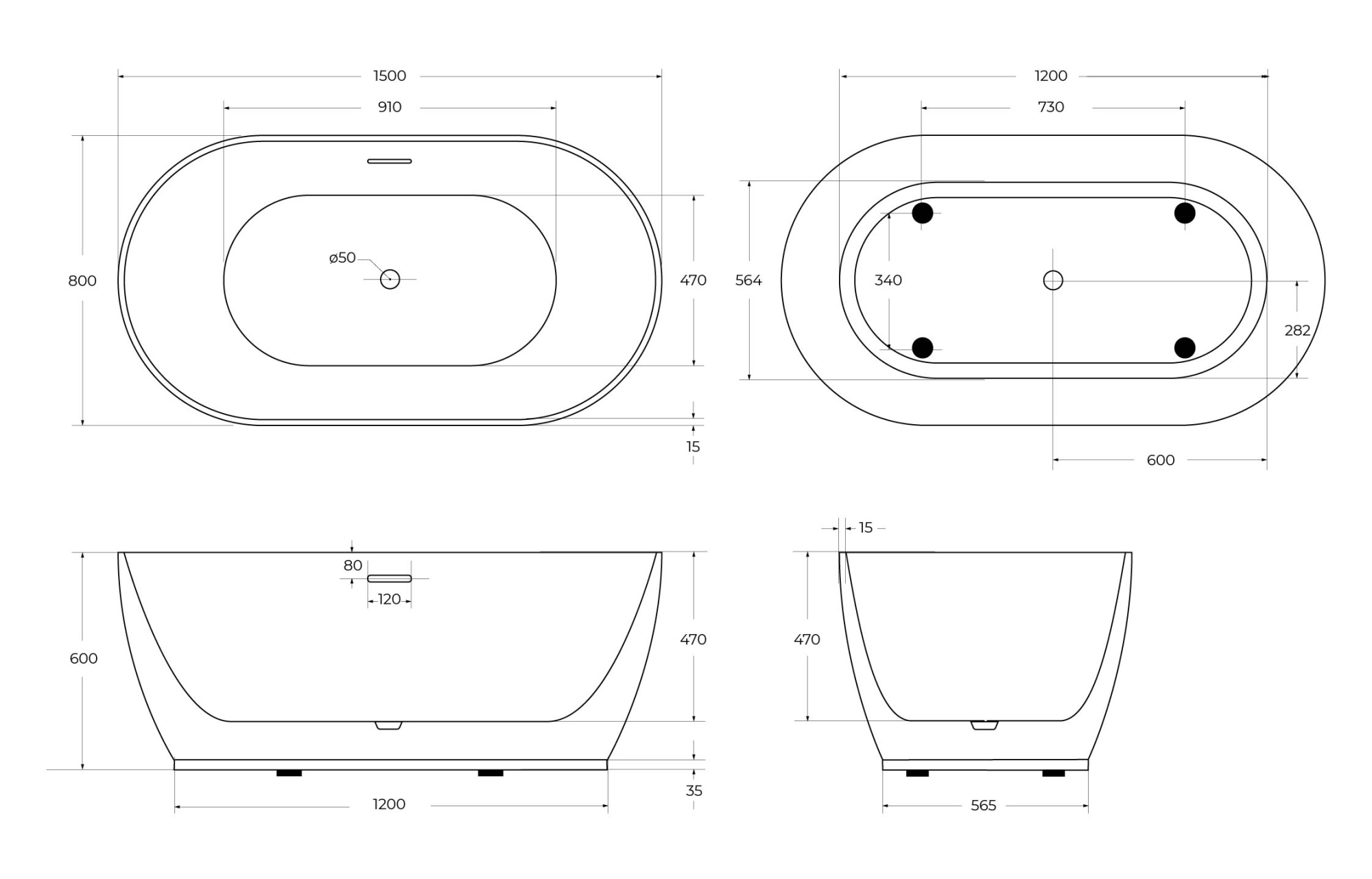 Ванна акриловая BelBagno 150x80 BB413-1500-800