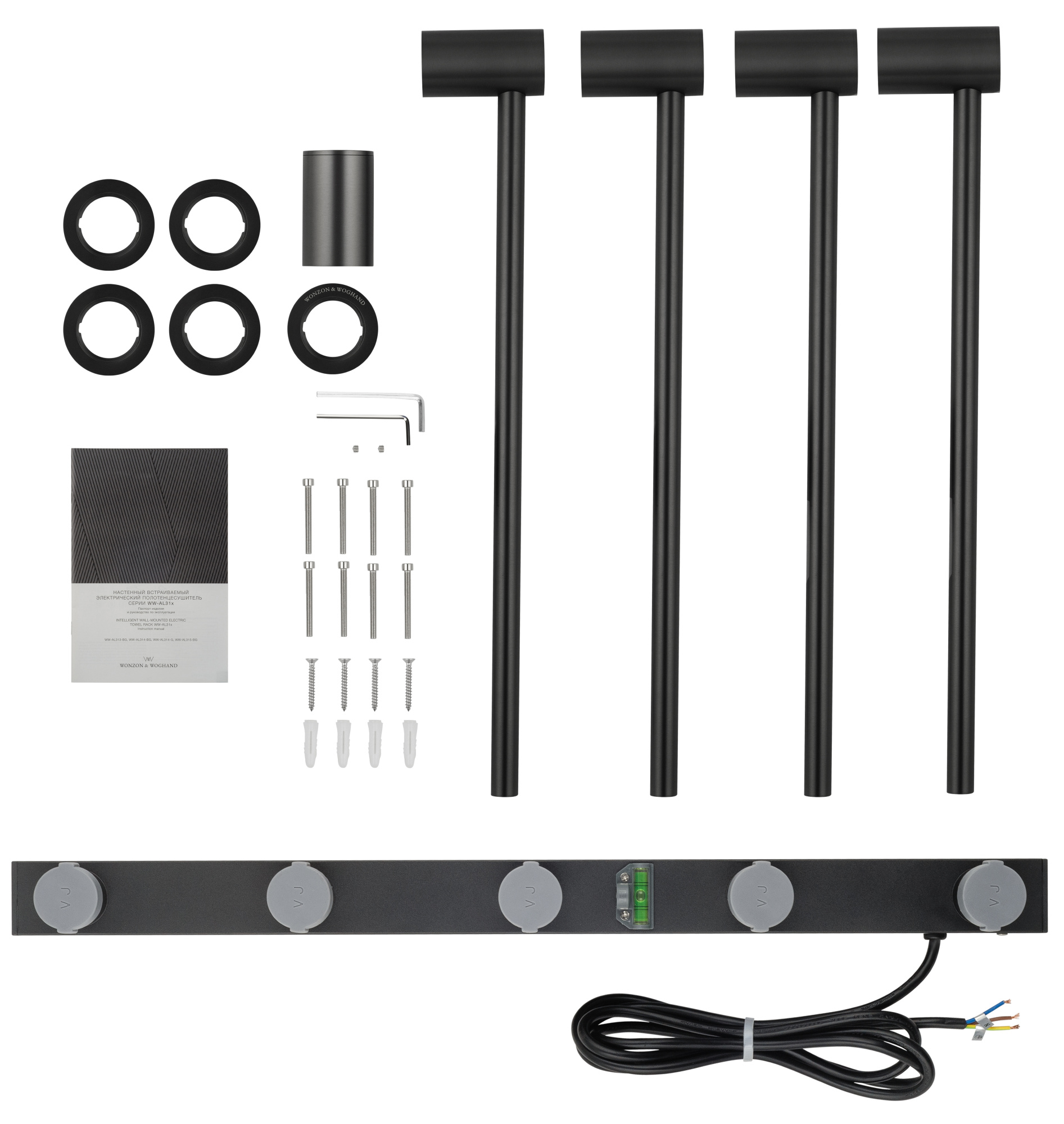 Полотенцесушитель электрический Wonzon & Woghand Hamburg WW-AL314-MB встраиваемый черный матовый