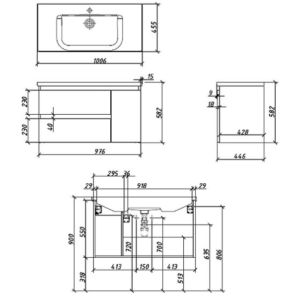 Тумба под раковину Caprigo Forte 100 см 36115R-SF027 подвесная белая