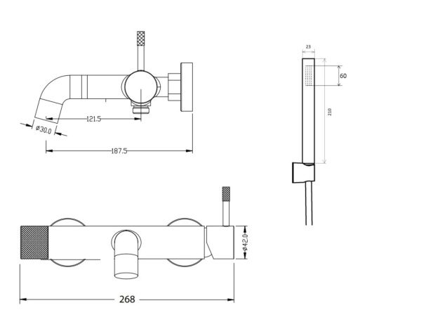 Смеситель для ванны Boheme Uno 463-NB с душевой лейкой никель