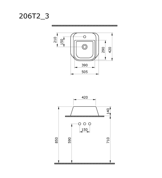 Раковина 51x42 Ambassador Benefit 206T20203  черная матовая Раковина 51x42 Ambassador Benefit 206T20203  черная матовая