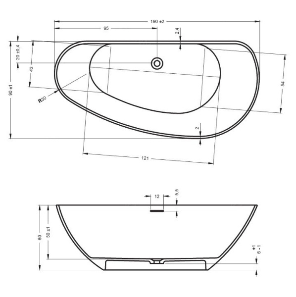 Ванна из искусственного камня Riho Granada 190x90 B122001105
