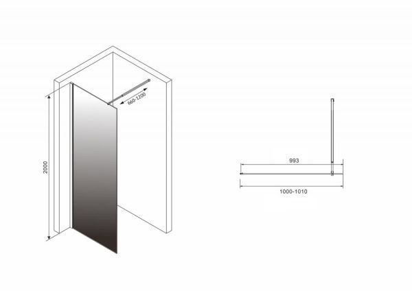 Душевая перегородка 100x200 ABBER Immer Offen AG69101BD профиль черный стекло прозрачное/тонированное Душевая перегородка 100x200 ABBER Immer Offen AG69101BD профиль черный стекло прозрачное/тонированное