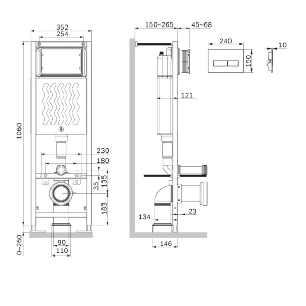 Система инсталляции AM.PM ErgoFit I012711.0351 для унитазов с хромированной глянцевой кнопкой смыва и шумоизоляцией