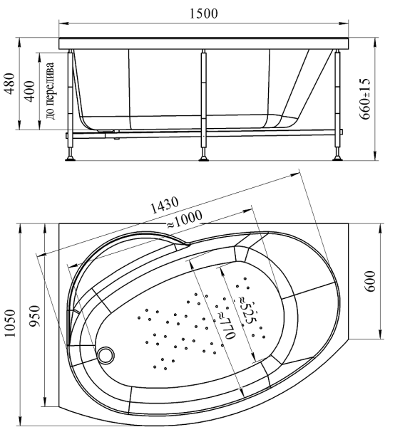 Ванна акриловая Radomir Монти 150x105 L 2-01-0-1-1-213 белая угловая с каркасом