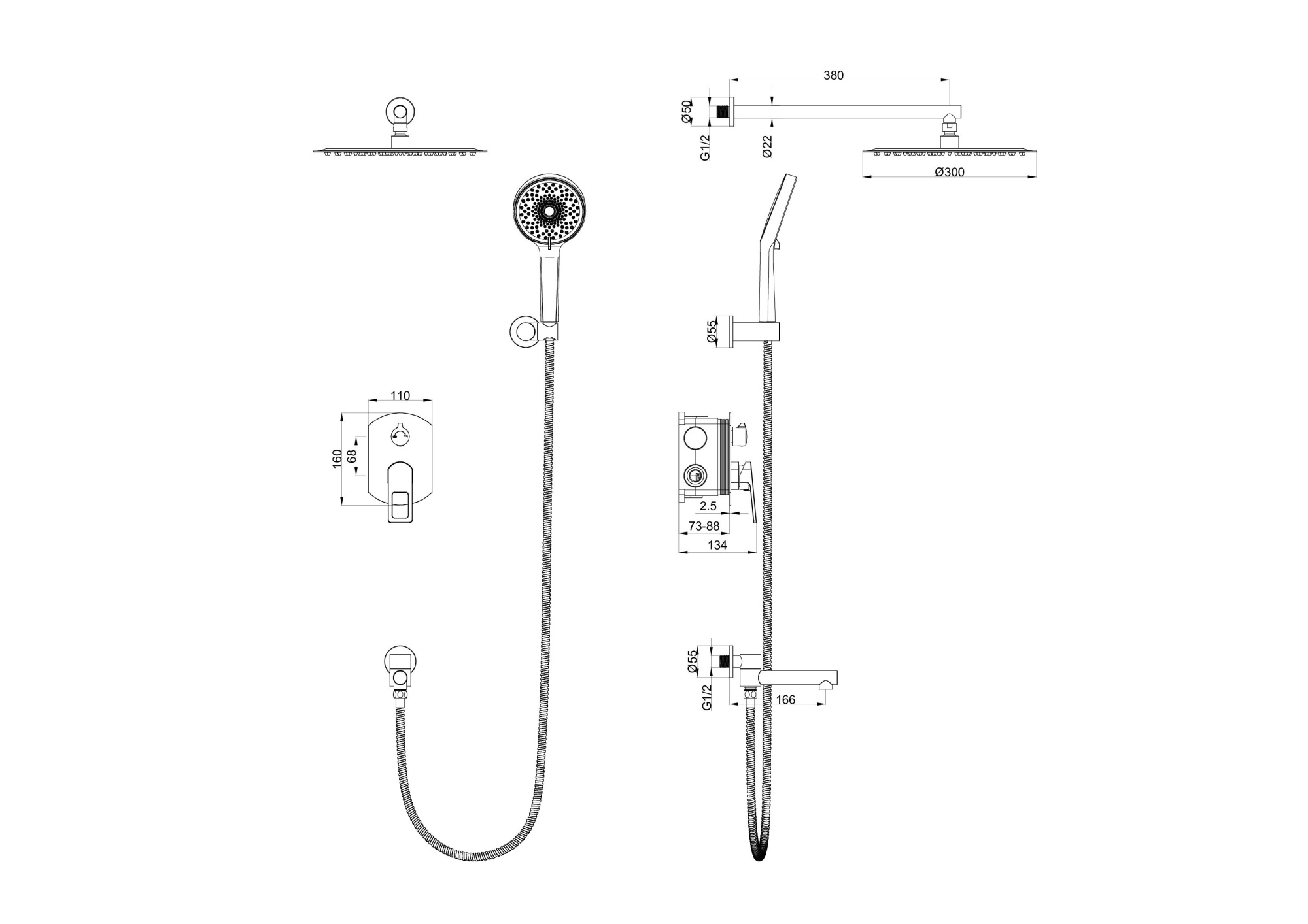 Душевой комплект встраиваемый Wonzon & Woghand Frame WW-88939010-BG золото брашированный
