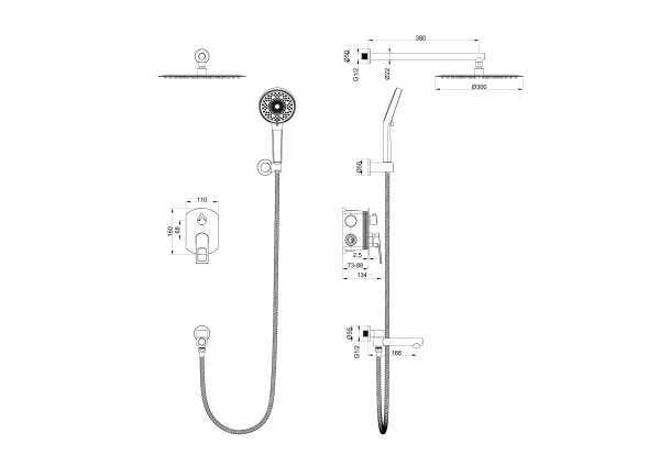 Душевой комплект встраиваемый Wonzon & Woghand Frame WW-88939010-BG золото брашированный