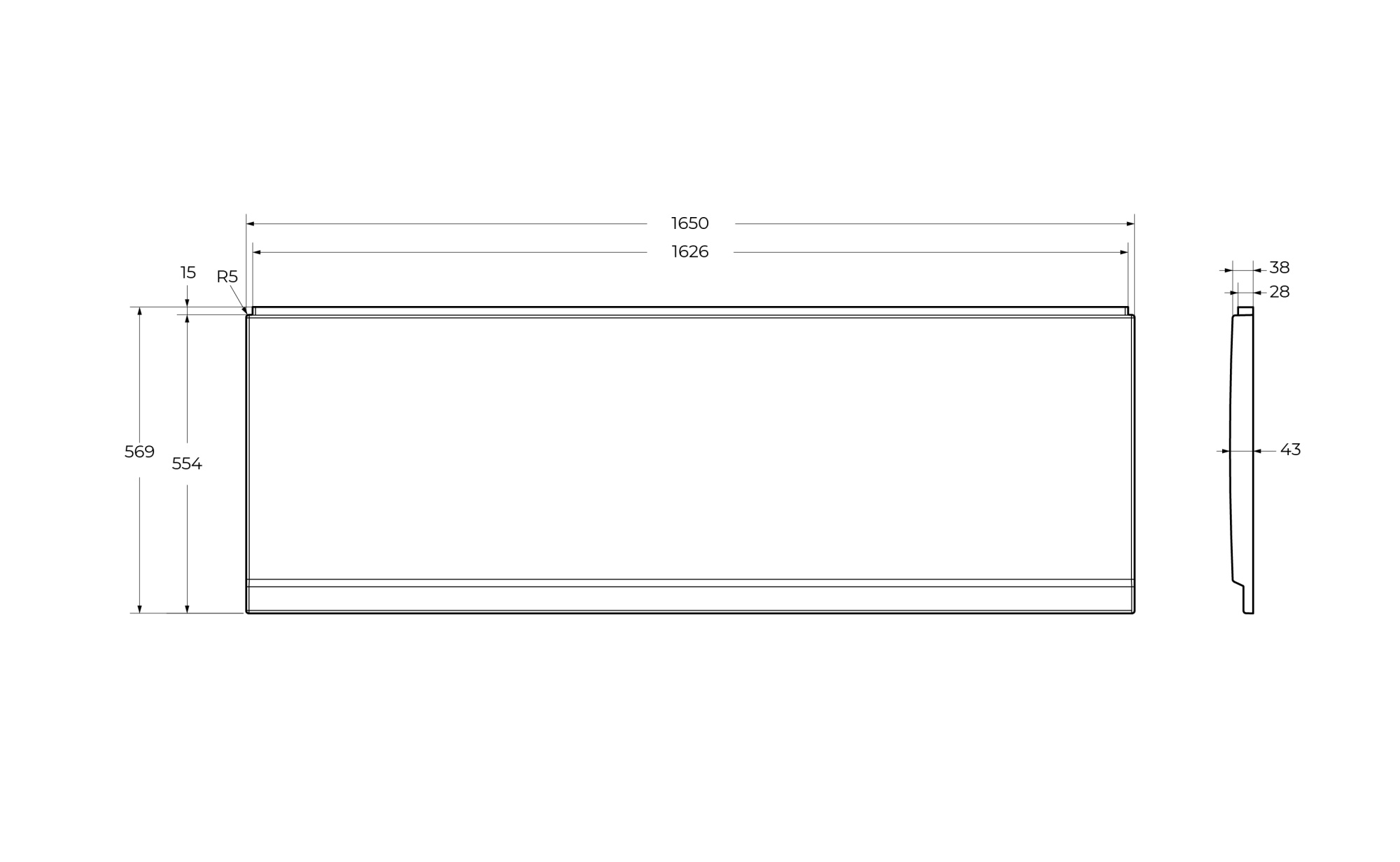 Фронтальный экран Cezares Eco 165x60 ECO-165-F-SCR-W37