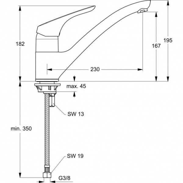 Смеситель для кухонной мойки Ideal Standard CERASPRINT NEW B5344AA Смеситель для кухонной мойки Ideal Standard CERASPRINT NEW B5344AA