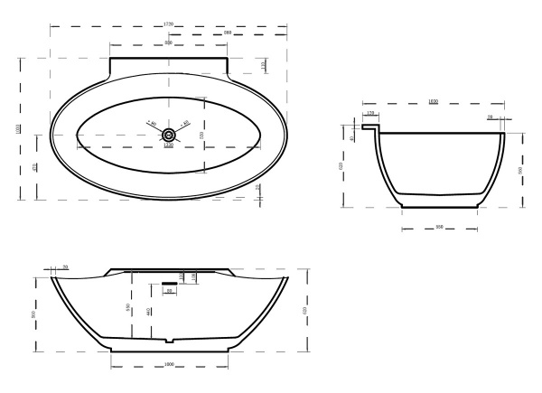 Ванна акриловая овальная 172x103 ABBER AB9237