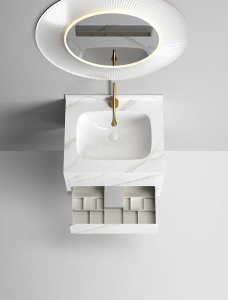 Раковина-моноблок Sapbox SB-WF-CT-60M316 60 см белый мрамор с ящиком