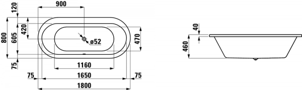 Акриловая ванна 180x80 Laufen Solutions 2.2451.0.000.000.1 Акриловая ванна 180x80 Laufen Solutions 2.2451.0.000.000.1