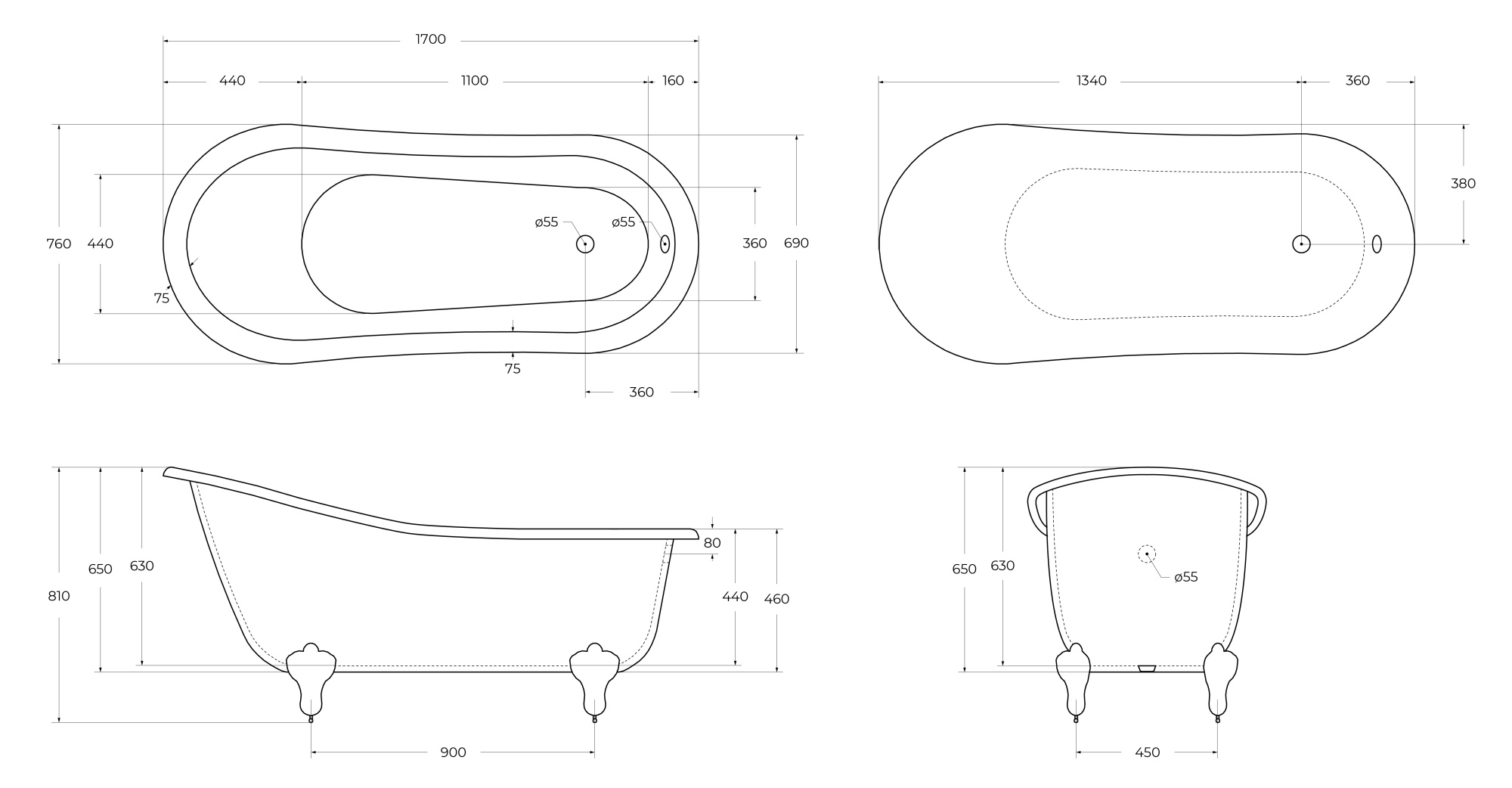 Ванна акриловая BelBagno 170x75 BB06-1700