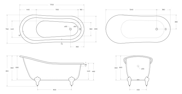 Ванна акриловая BelBagno 170x75 BB06-1700