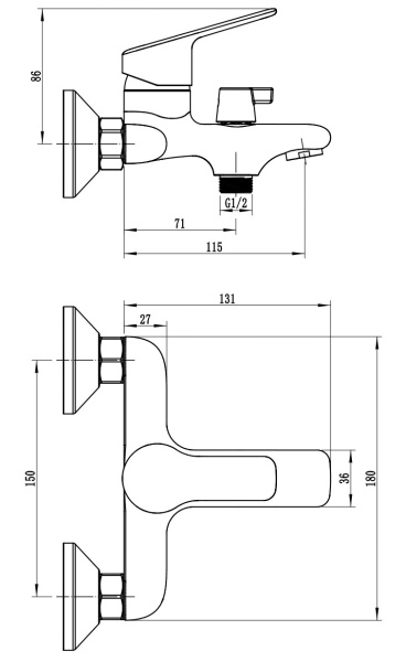 Смеситель для ванны Voda Wave WA54 хром глянцевый