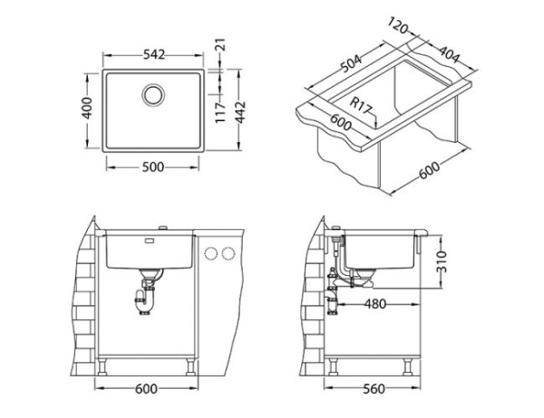 Мойка стальная 54х44 ALVEUS KOMBINO 1100237 сатин