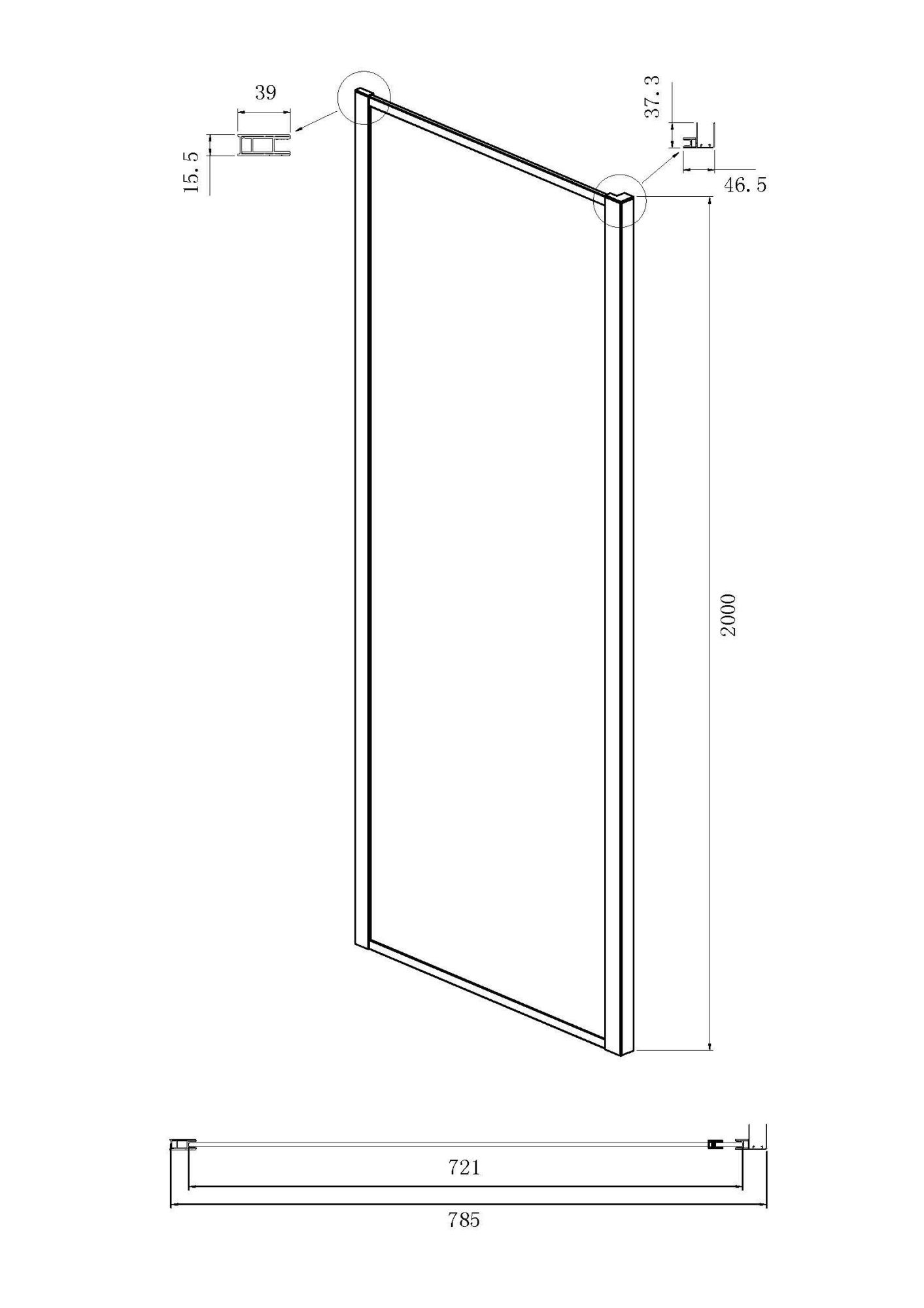 Боковая стенка 80х200 см Ambassador Forsa 80AX хром 80AX