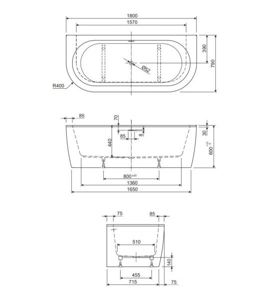 Акриловая ванна пристенная 180x79 см Cezares SLIM SLIM WALL-180-80-60-W37-SET белый Акриловая ванна пристенная 180x79 см Cezares SLIM SLIM WALL-180-80-60-W37-SET белый