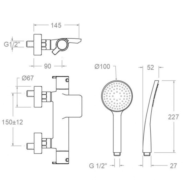 Смеситель для ванны Ramonsoler Blautherm 943901T1 термостатический с душевой лейкой хром