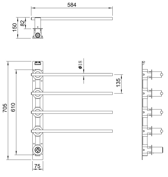 Полотенцесушитель электрический Wonzon & Woghand Dortmund WW-A364-MW встраиваемый белый матовый