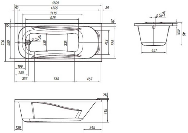 Ванна пристенная Loranto Арктика 1600х700 ABS пластик белая CS00031199 Ванна пристенная Loranto Арктика 1600х700 ABS пластик белая CS00031199