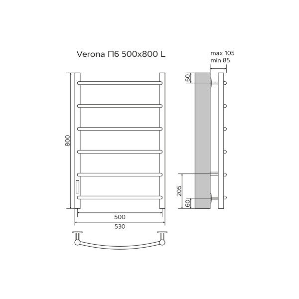 Полотенцесушитель электрический секций диммер слева 53,2x80 см Azario VERONA AZ04758W белый Полотенцесушитель электрический секций диммер слева 53,2x80 см Azario VERONA AZ04758W белый