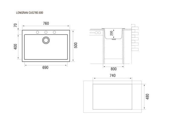 Мойка для кухни каменная Longran Cube CUG 76х50 Терра Мойка для кухни каменная Longran Cube CUG 76х50 Терра
