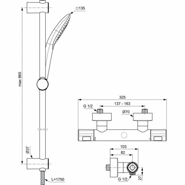 Настенный термостатический смеситель для душа Ideal Standard Ceratherm T100 A7235AA Настенный термостатический смеситель для душа Ideal Standard Ceratherm T100 A7235AA