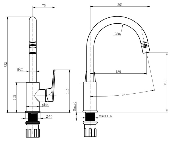 Смеситель для кухни Voda Splash SPL519flex хром глянцевый