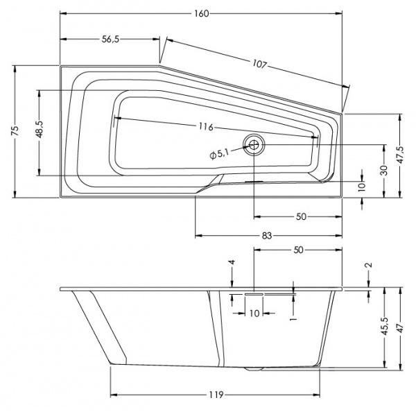 Ванна акриловая RIHO Ванна RETHING SPACE 160x75 L BR1400500000000 Ванна акриловая RIHO Ванна RETHING SPACE 160x75 L BR1400500000000